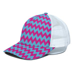 Pink And Blue Chevron Pattern Print White Mesh Trucker Cap
