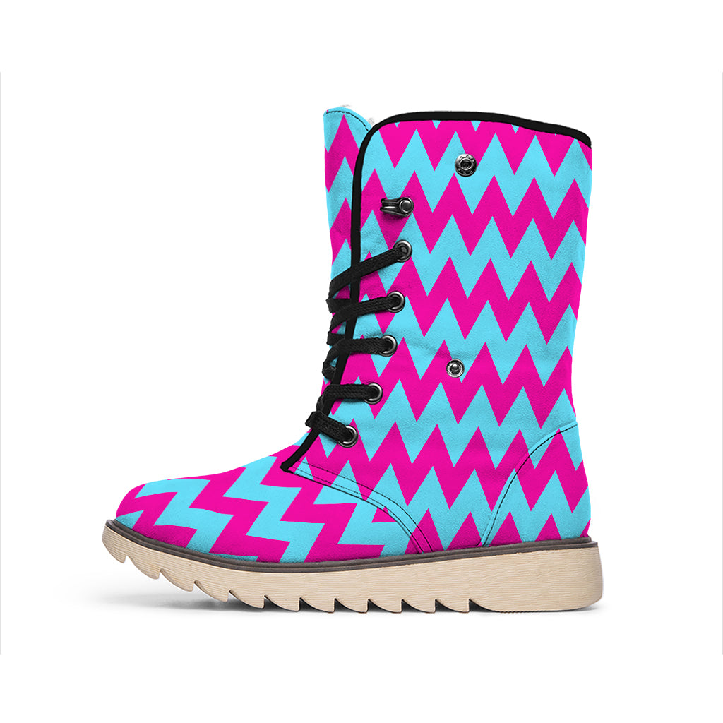 Pink And Blue Chevron Pattern Print Winter Boots
