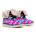 Pink And Blue Chevron Pattern Print Winter Boots