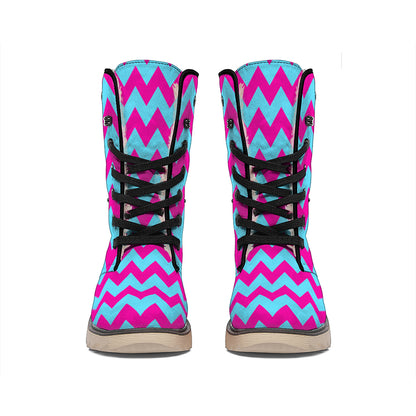 Pink And Blue Chevron Pattern Print Winter Boots