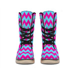 Pink And Blue Chevron Pattern Print Winter Boots