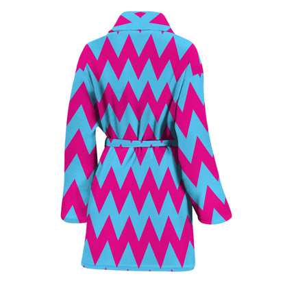 Pink And Blue Chevron Pattern Print Women's Bathrobe