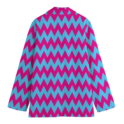 Pink And Blue Chevron Pattern Print Women's Blazer