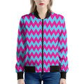 Pink And Blue Chevron Pattern Print Women's Bomber Jacket