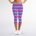 Pink And Blue Chevron Pattern Print Women's Capri Leggings