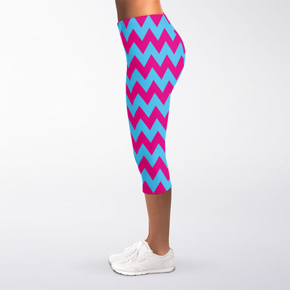 Pink And Blue Chevron Pattern Print Women's Capri Leggings