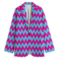 Pink And Blue Chevron Pattern Print Women's Cotton Blazer