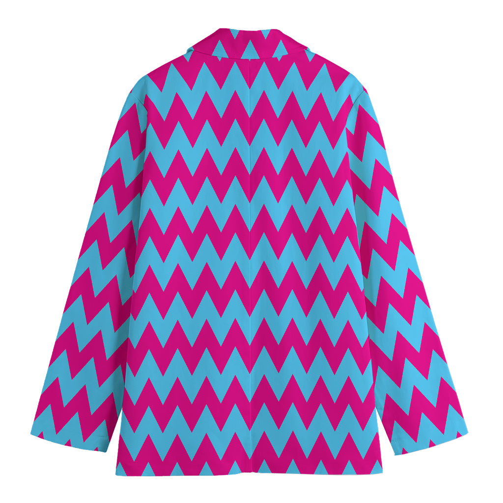 Pink And Blue Chevron Pattern Print Women's Cotton Blazer