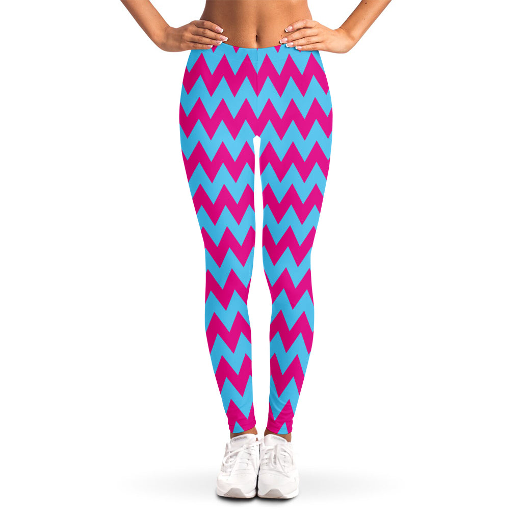 Pink And Blue Chevron Pattern Print Women's Leggings