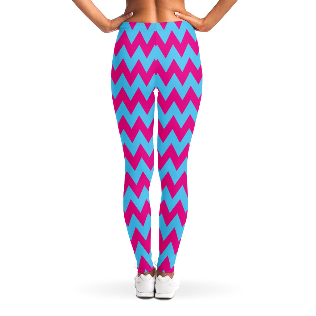 Pink And Blue Chevron Pattern Print Women's Leggings