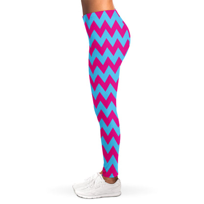 Pink And Blue Chevron Pattern Print Women's Leggings