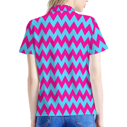 Pink And Blue Chevron Pattern Print Women's Polo Shirt