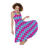 Pink And Blue Chevron Pattern Print Women's Sleeveless Dress