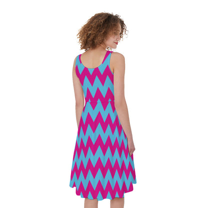Pink And Blue Chevron Pattern Print Women's Sleeveless Dress