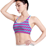 Pink And Blue Chevron Pattern Print Women's Sports Bra