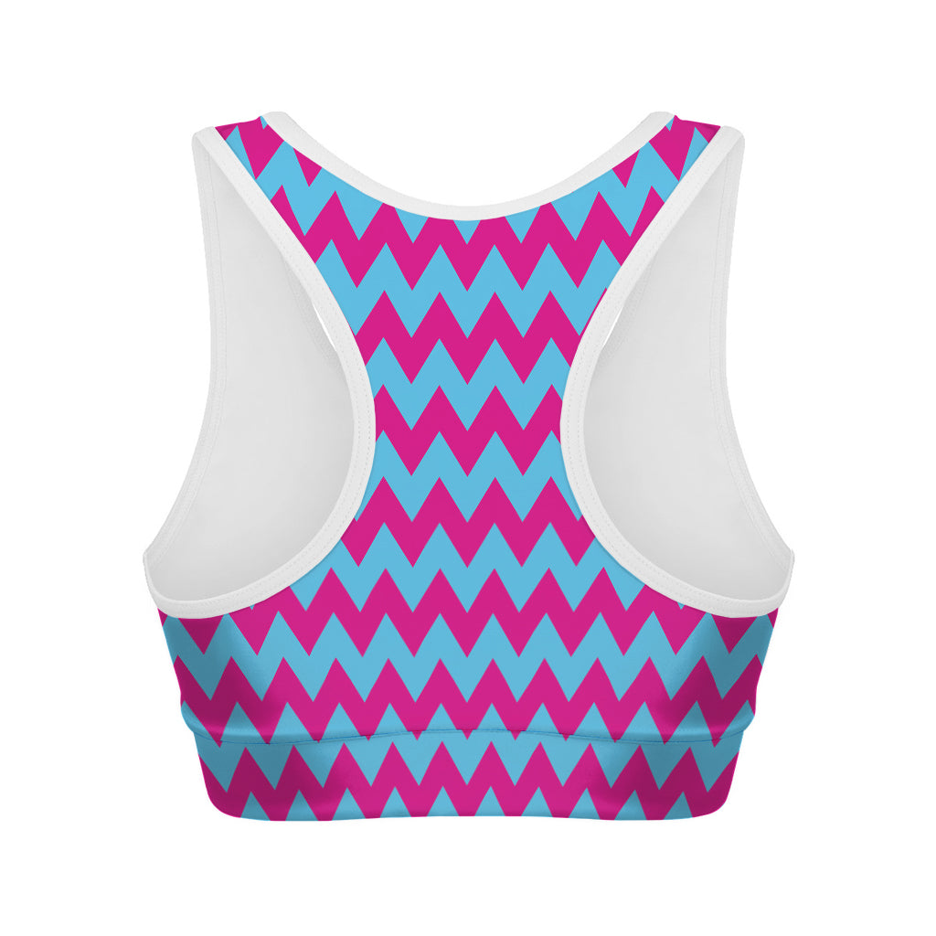 Pink And Blue Chevron Pattern Print Women's Sports Bra