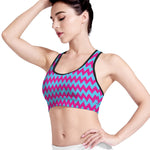 Pink And Blue Chevron Pattern Print Women's Sports Bra