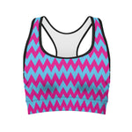 Pink And Blue Chevron Pattern Print Women's Sports Bra