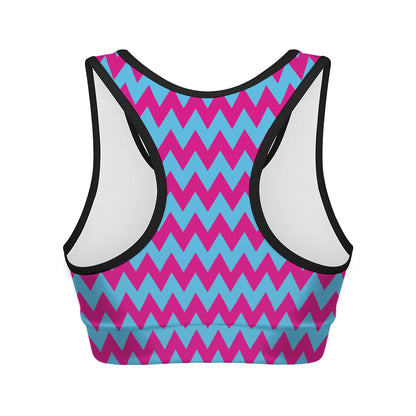 Pink And Blue Chevron Pattern Print Women's Sports Bra
