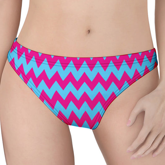Pink And Blue Chevron Pattern Print Women's Thong