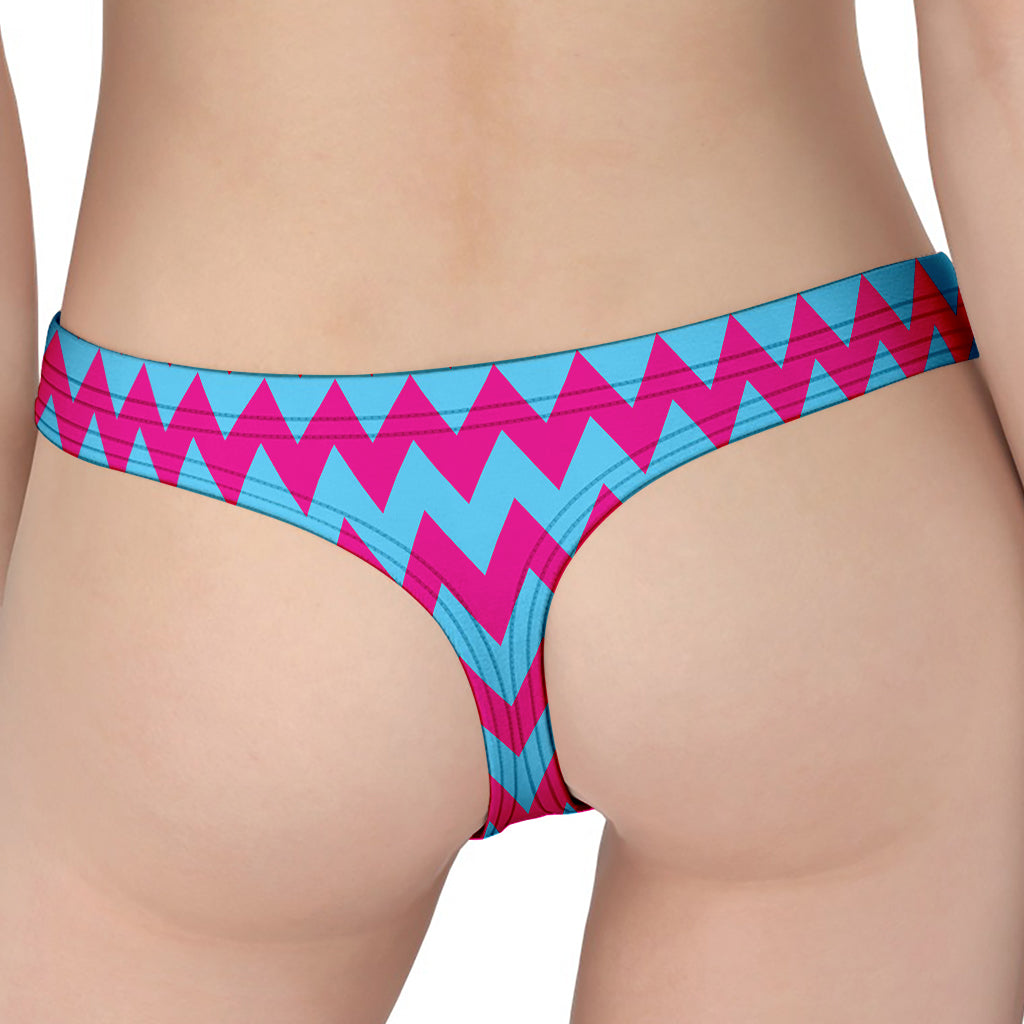 Pink And Blue Chevron Pattern Print Women's Thong
