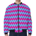 Pink And Blue Chevron Pattern Print Zip Sleeve Bomber Jacket