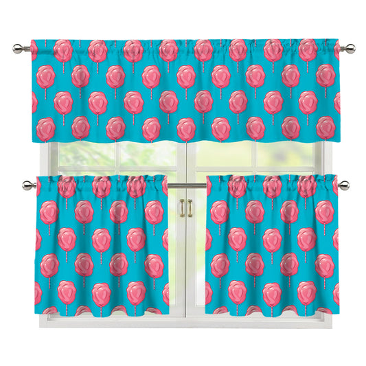 Pink And Blue Cotton Candy Pattern Print 3 Piece Kitchen Curtains