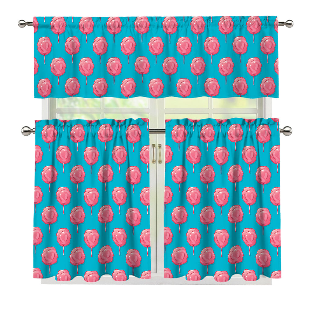Pink And Blue Cotton Candy Pattern Print 3 Piece Kitchen Curtains