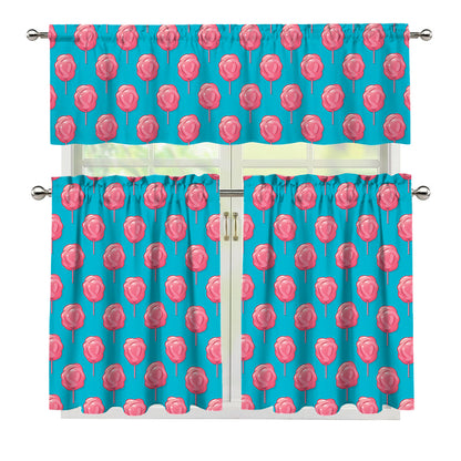 Pink And Blue Cotton Candy Pattern Print 3 Piece Kitchen Curtains