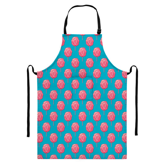 Pink And Blue Cotton Candy Pattern Print Bib Apron With Pocket