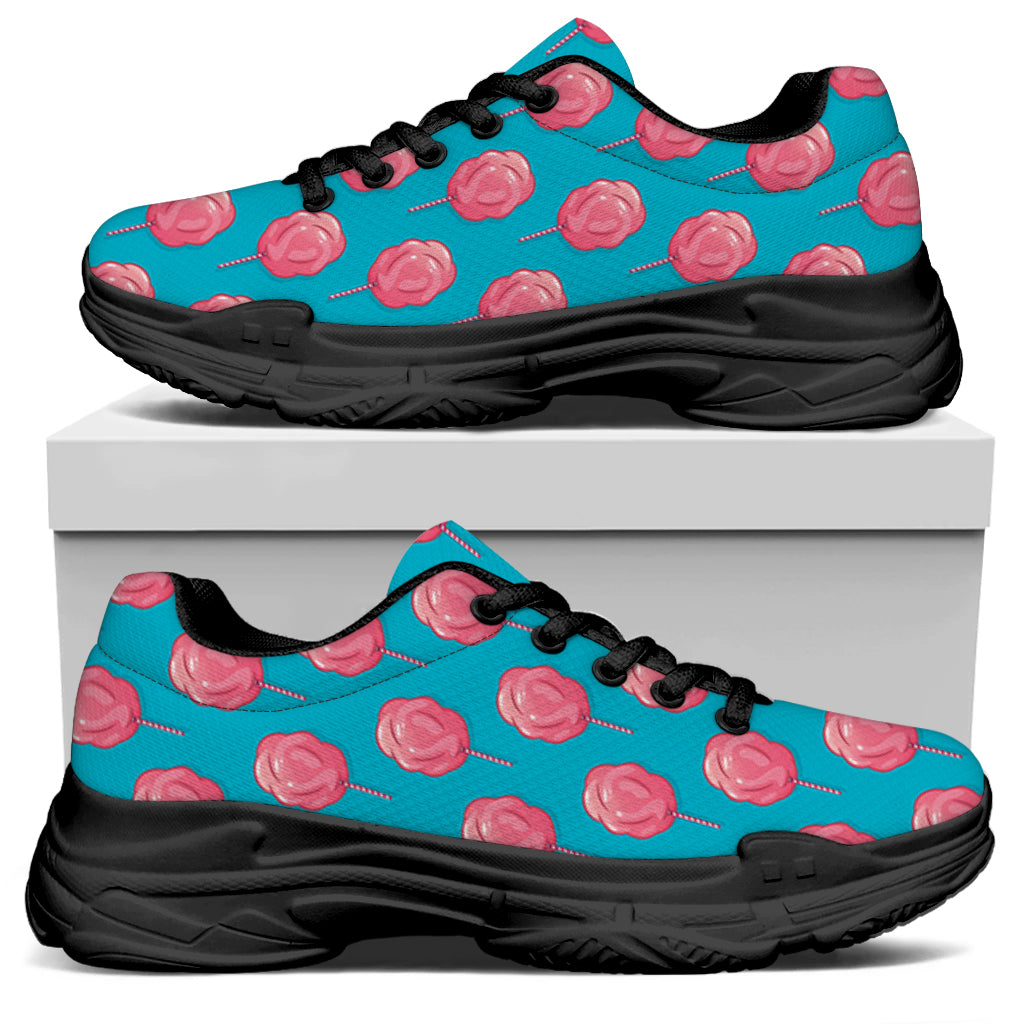 Pink And Blue Cotton Candy Pattern Print Black Chunky Shoes