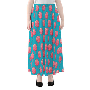 Pink And Blue Cotton Candy Pattern Print Chiffon Maxi Skirt