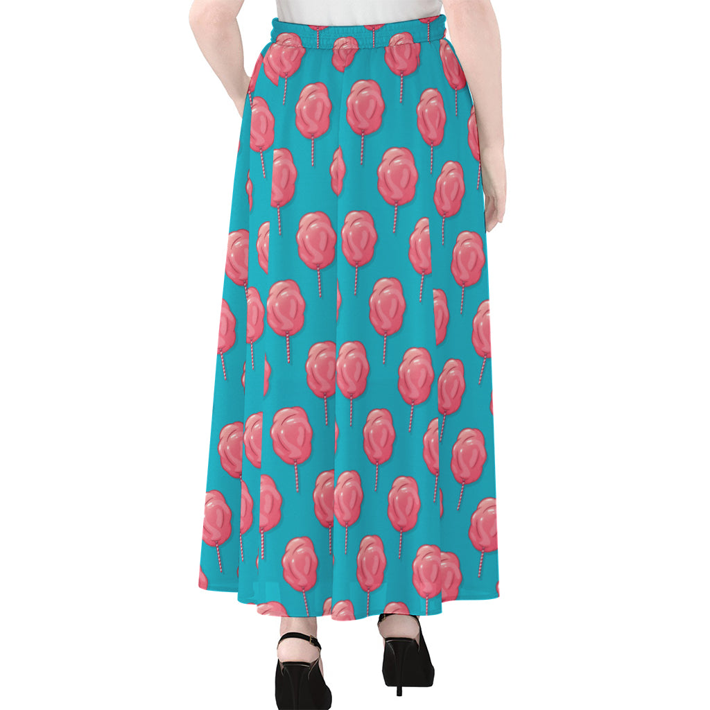 Pink And Blue Cotton Candy Pattern Print Chiffon Maxi Skirt