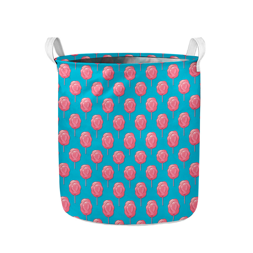Pink And Blue Cotton Candy Pattern Print Collapsible Laundry Basket