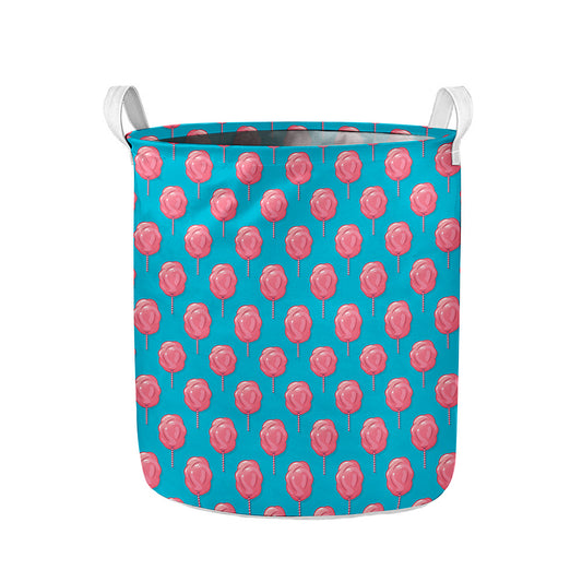 Pink And Blue Cotton Candy Pattern Print Collapsible Laundry Basket