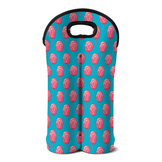 Pink And Blue Cotton Candy Pattern Print Double Neoprene Wine Tote