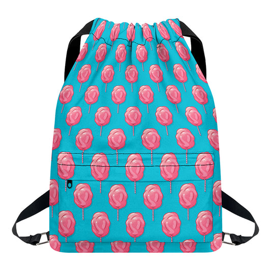 Pink And Blue Cotton Candy Pattern Print Drawstring Backpack