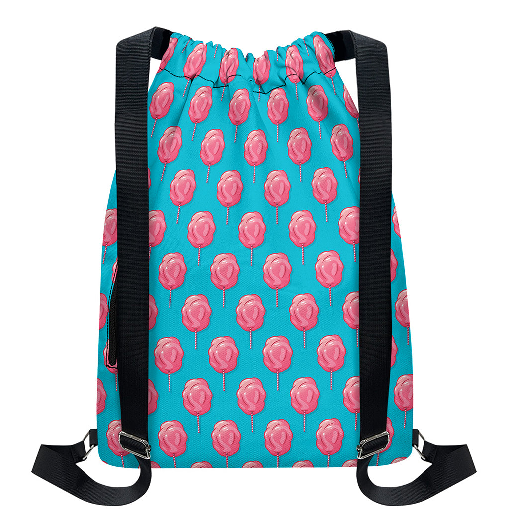 Pink And Blue Cotton Candy Pattern Print Drawstring Backpack