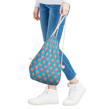 Pink And Blue Cotton Candy Pattern Print Drawstring Bag