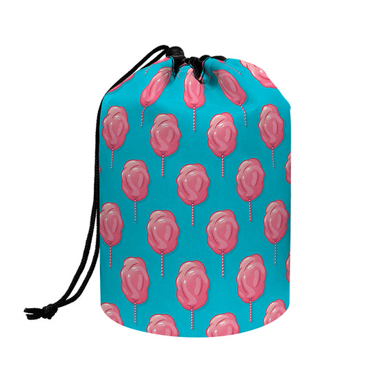 Pink And Blue Cotton Candy Pattern Print Drawstring Makeup Bag