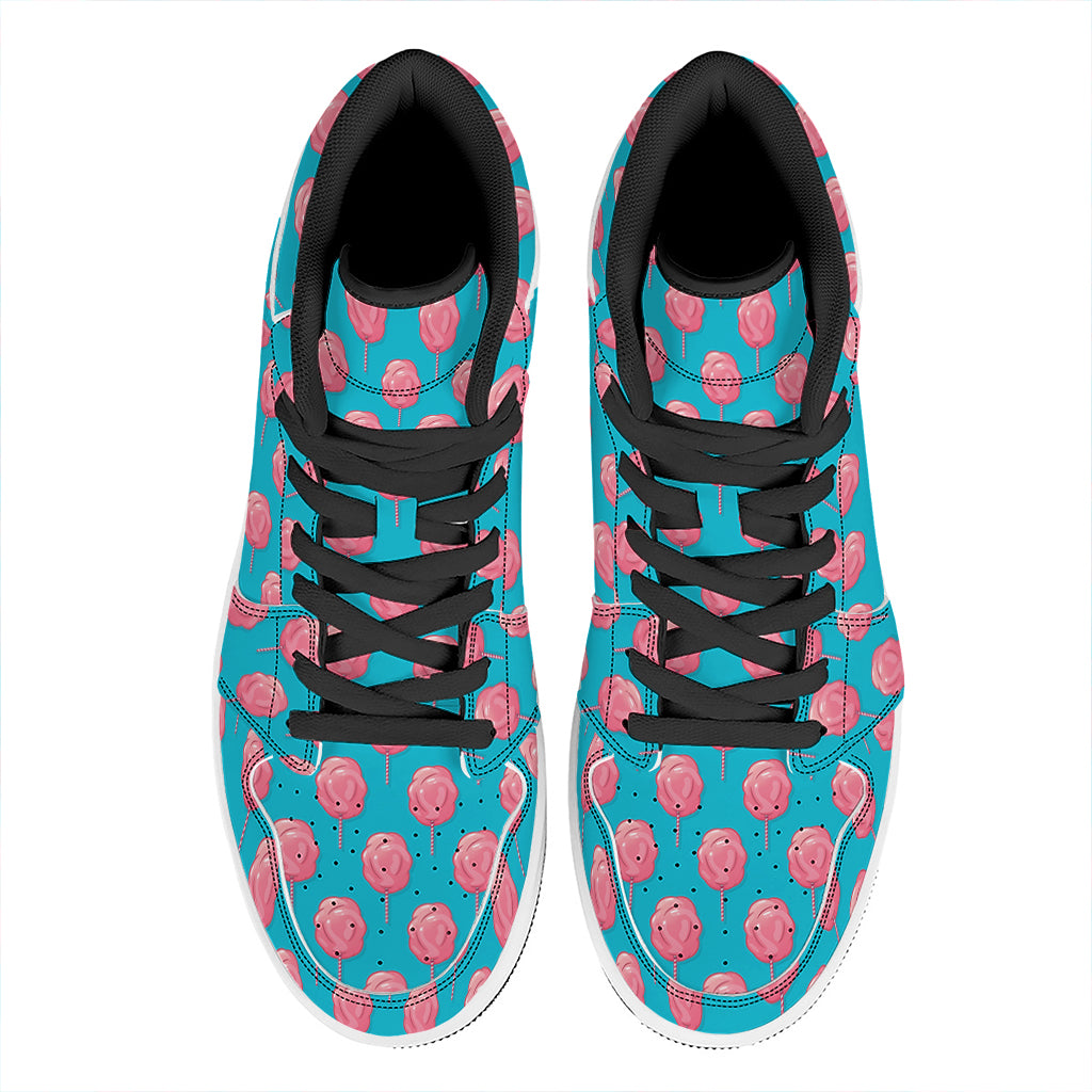 Pink And Blue Cotton Candy Pattern Print High Top Leather Sneakers