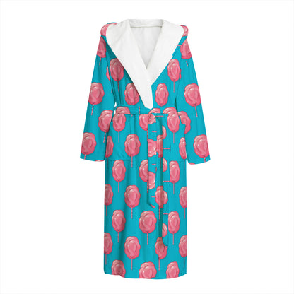 Pink And Blue Cotton Candy Pattern Print Hooded Bathrobe