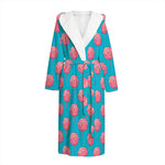 Pink And Blue Cotton Candy Pattern Print Hooded Bathrobe