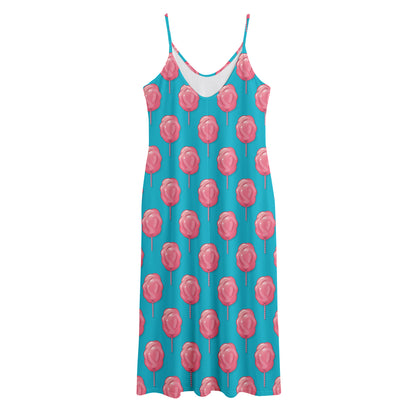 Pink And Blue Cotton Candy Pattern Print Jersey Midi Cami Dress