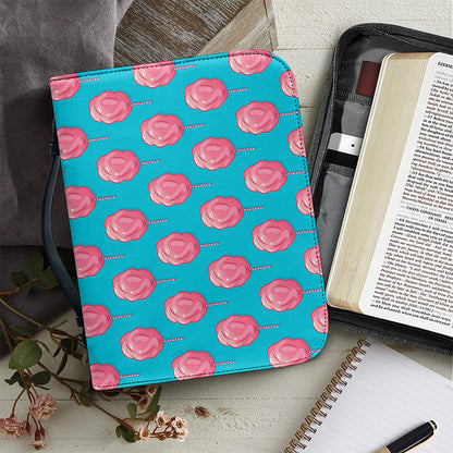 Pink And Blue Cotton Candy Pattern Print Leather Bible Cover