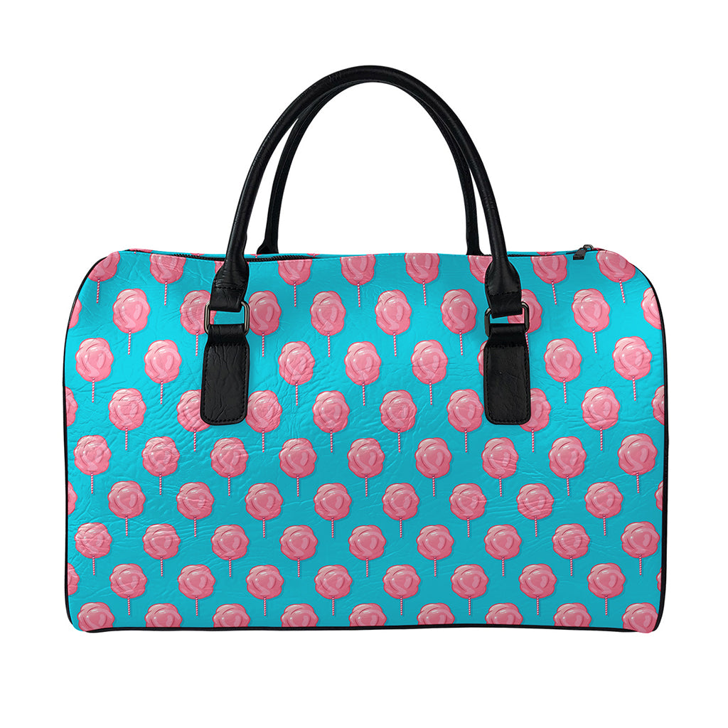 Pink And Blue Cotton Candy Pattern Print Leather Duffle Bag