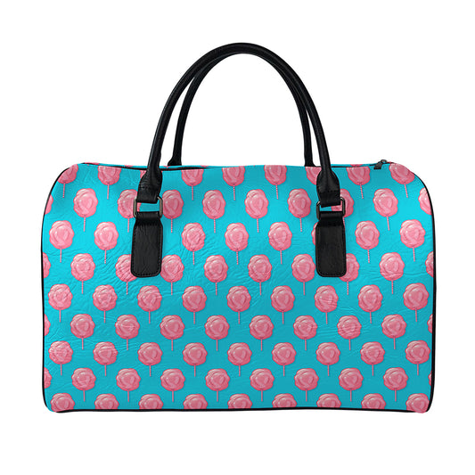 Pink And Blue Cotton Candy Pattern Print Leather Duffle Bag