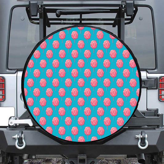Pink And Blue Cotton Candy Pattern Print Leather Spare Tire Cover