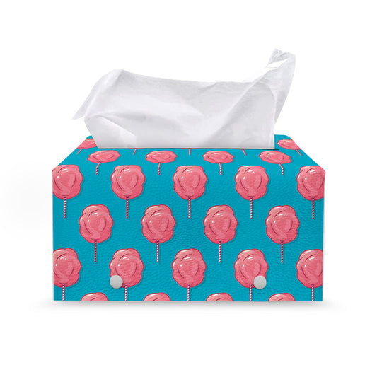 Pink And Blue Cotton Candy Pattern Print Leather Tissue Box Cover