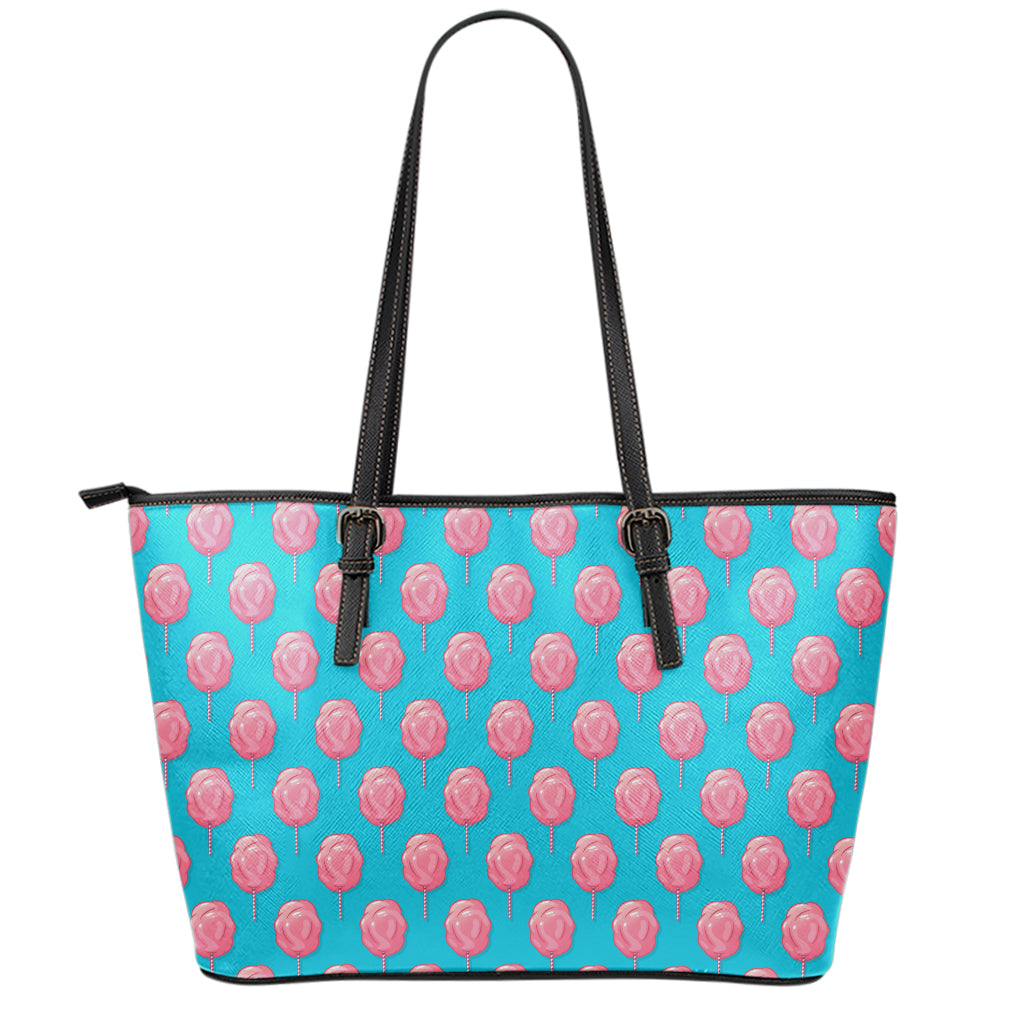 Pink And Blue Cotton Candy Pattern Print Leather Tote Bag